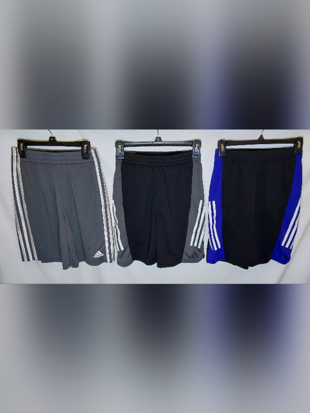 adidas Boy's Athletic Shorts Bundle - Gray, Black, Blue / Size L (14-16)
